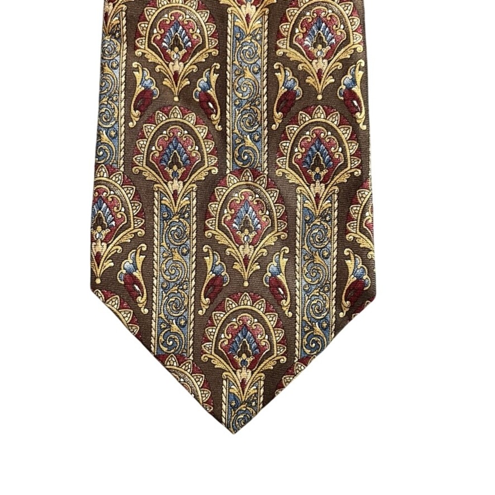 Bill Blass Mens Silk Tie Brown Paisley Scroll Medallion Made in USA Classic